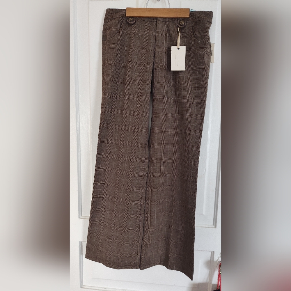 Women's size 28 Guess Wide Leg Brown Plaid Dress Pants Slacks